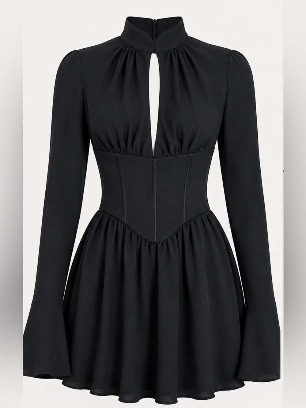 NWT Oh Polly Black Long-Sleeve Corset Waist Dress